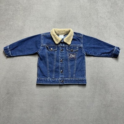 Vintage Pony Express Denim Trucker Jacket Youth 24M Baby Fleece Trim EUC