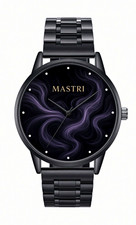 MASTRI Quartz Dress Watch Black Metal Bracelet Purple/Black Swirl Dial 40mm