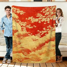 Golden Wave Cherry Blossom Flannel Blanket Soft Cozy Throws Napping Travel Use
