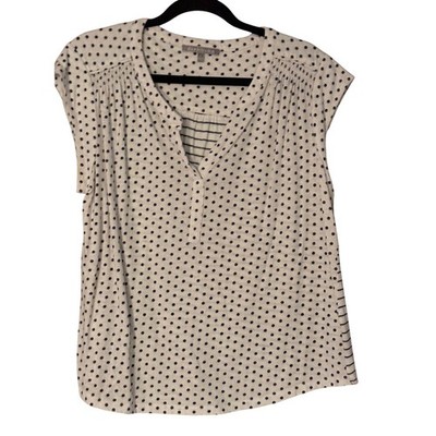 Daniel Rainn XL White & Navy Polka Dot Mixed Stripe Split Neck Blouse Top