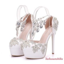 Women's High Heel Round Toe Sandals Rhinestone Shiny Wedding Bridal Party Shoes