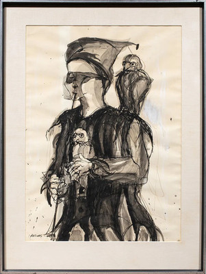 Arnold Mesches Watercolor Original Painting Circus Performer with Birds 1961 Art