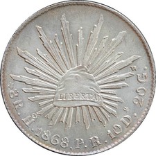Mexico 8 Reales Ho 1868 P.R. Hermosillo, Scarce. UNC. KM# 377.9