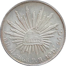 Mexico 8 Reales Ho 1868 P.R. Hermosillo, Scarce. UNC. KM# 377.9