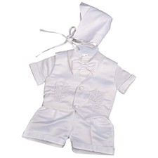 Baby Boys Baptism Christening Clothing Outfit White Satin Suit 4 Piece Set wi...