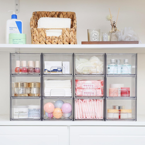 4 Pack Clear Stackable Storage Drawers, 4.4'' Tall Acrylic Bathroom Makeup Organ - Picture 2 of 12