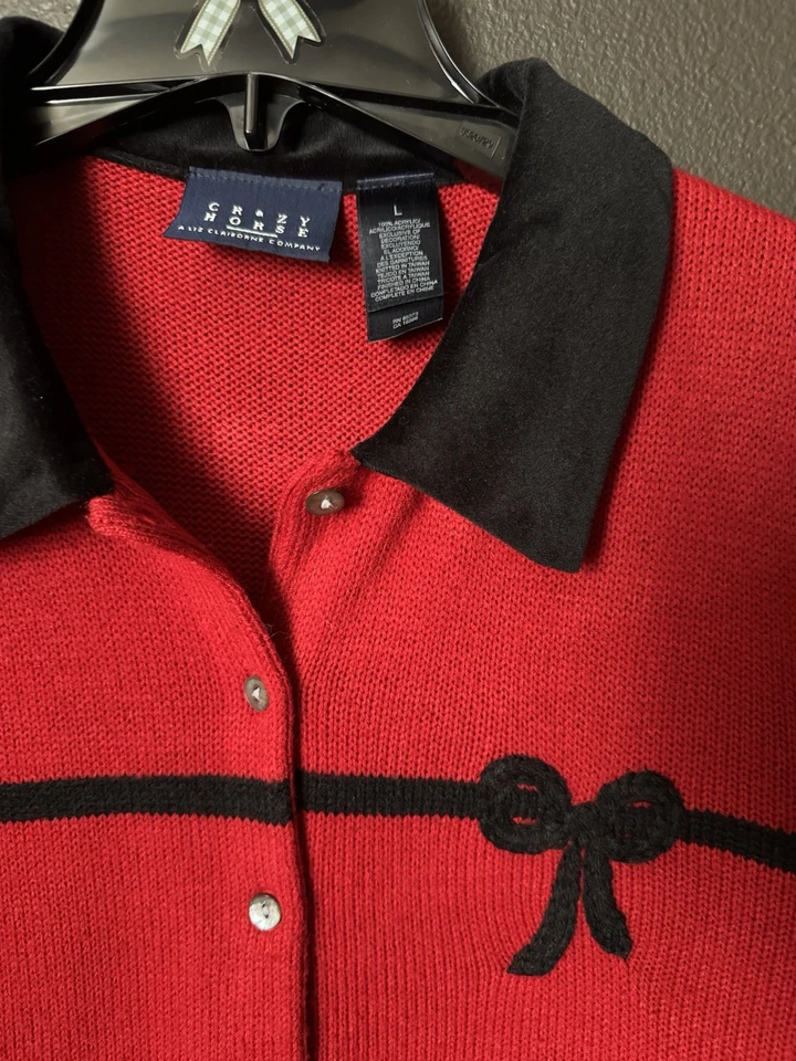 Crazy Horse By Liz Claiborne Red BOW Button Up sleeveless Blouse / Vest - Image 2 of 4