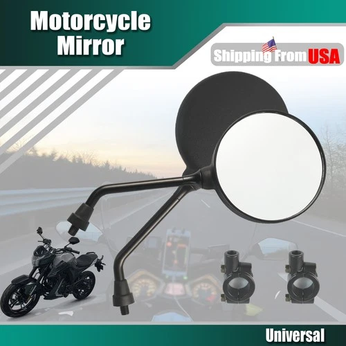 Universal Pair Round Motorcycle Mirrors With 7/8''(22mm) Handlebar Clamps
