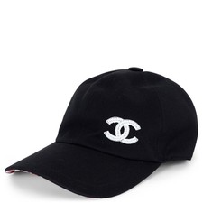 74008 auth CHANEL black cotton 23P PEARL CC Baseball Cap Hat 56 - 58