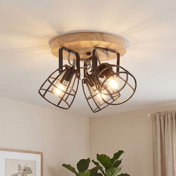 Deckenstrahler Deckenlampe Wohnzimmer Verstellbar Holz Metall 3X E14 Retro-image