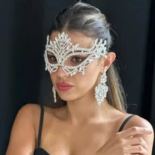Women Eye Glass Mask Rhinestone Fashion Jewel Metal Party Face Mask Chain 18019