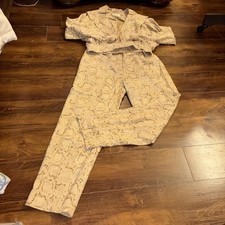 Vntg. 80  s 100 Silk Cache Silk Jacket And Pants Suite Snake Print Size Medium