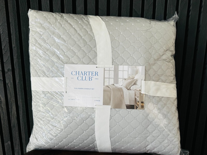 Charter Club Quilted Cotton 3-Pc. Full Queen Coverlet Set Smoke $170