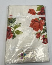 New VTG Hand Printed Linen Beauty Rose TableCloth