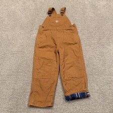 Carhartt Overalls Toddler 4T Brown Flannel Lined Bib Canvas Workwear Double Knee