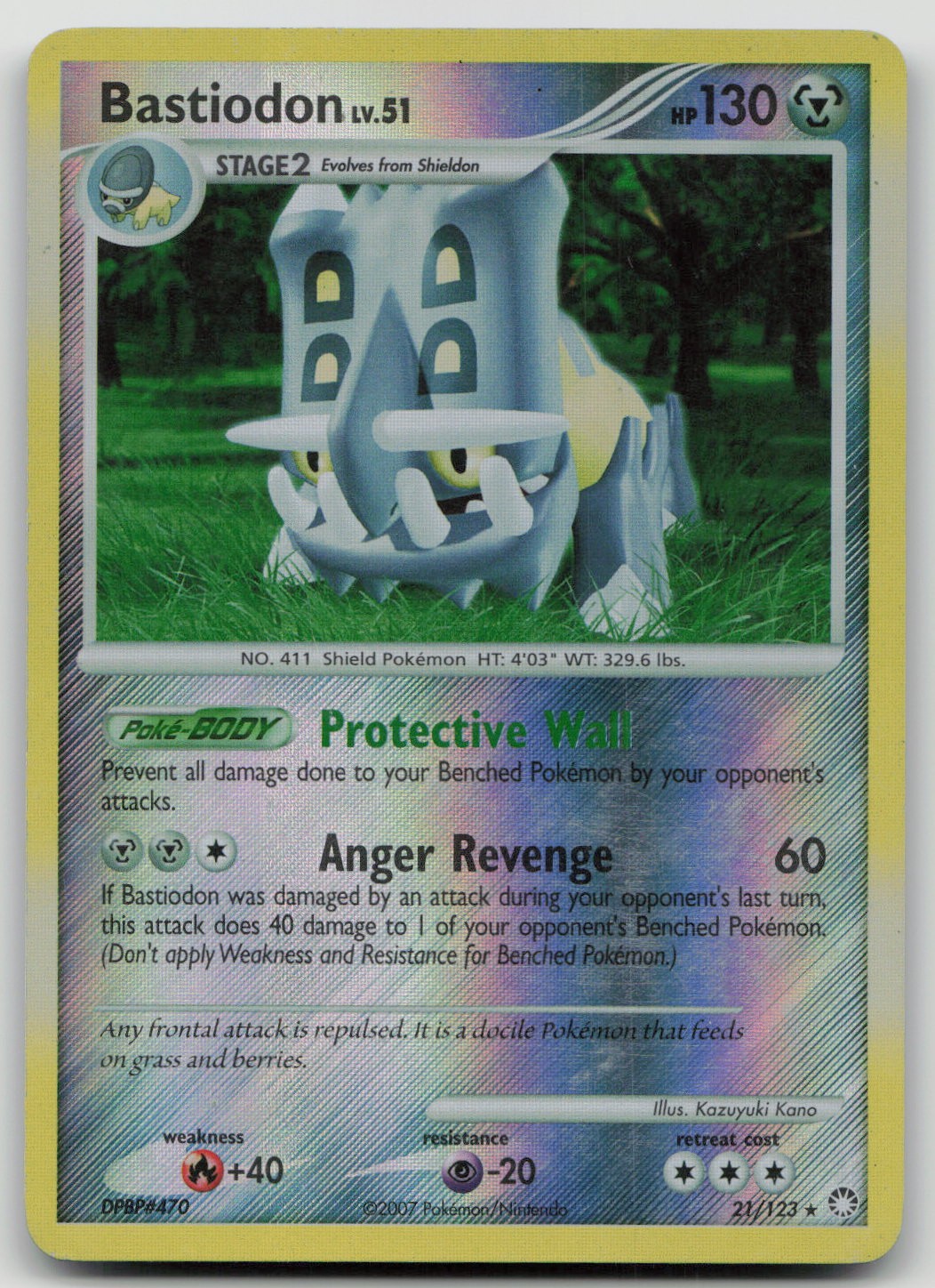 Pokemon TCG Bastiodon Reverse Holo Rare Mysterious Treasures 21/123 MP
