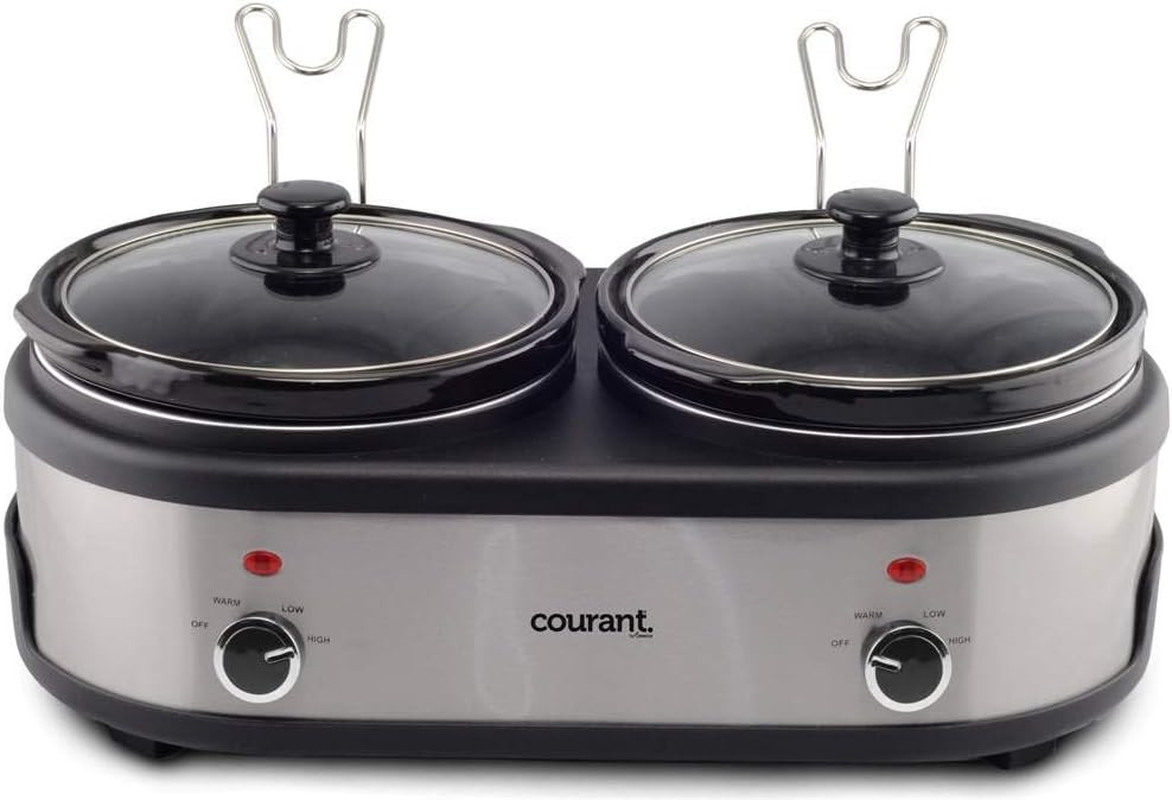 Double Slow Cooker 2.5 Quart with Easy Cooking Options & Glass Lids