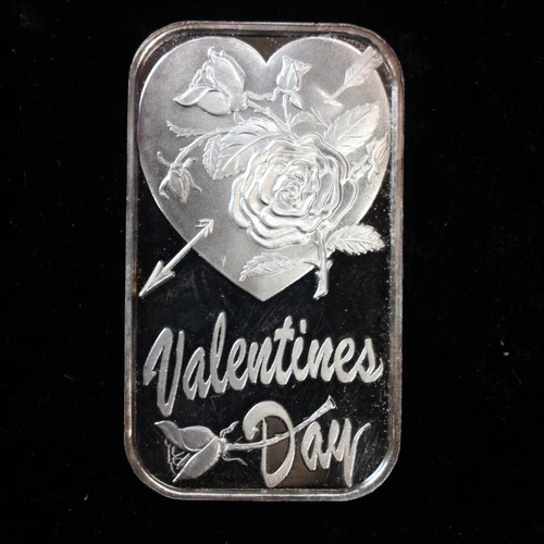 2000 Valentine’s Day 1oz .999 Silver Bar Cameo Proof Engravable Reverse