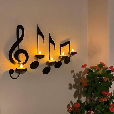 Musiknote-Wanddekoration, 4 Stück Eisen-Kerzenhalter, Dekorationen, Teelicht-Ke