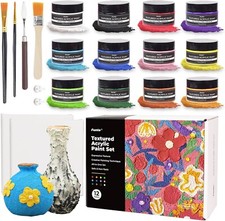 Funto Textured Acrylic Paint Set, 12 Colors, Complete Painting Kit with Tools...