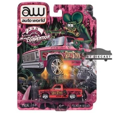 AUTOWORLD SUPERCON 2023 LOWRIDER CHEVROLET SILVERADO RAT FINK 1/64 PINK CP8013