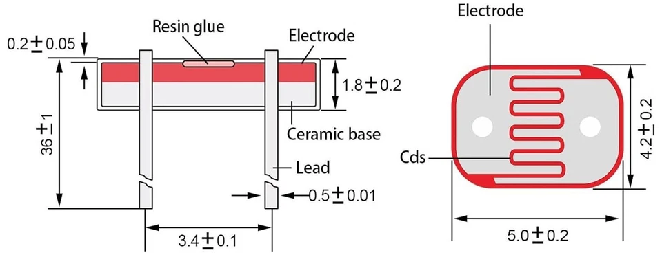 Paquete de 2 resistencias sensibles a la luz de 5 mm, fotocélula fotoeléctrica (5516) Foto 2 de 3