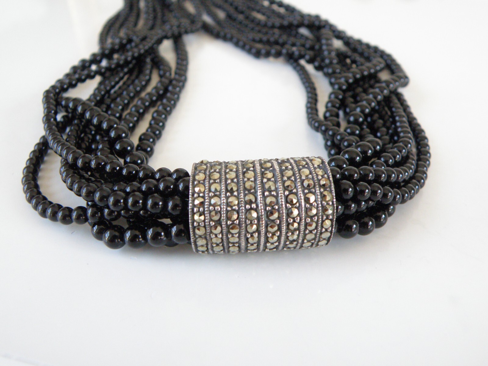 Vintage Sterling Silver 925 Art Deco Statement Choker Necklace 16.5