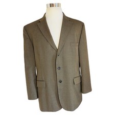 Haggar Men s 46R Brown Herringbone Poly Worsted Wool 3 Button Notch Blazer EUC