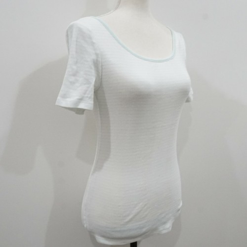 LOFT Lou & Grey Women White and Green Striped Short Sleeve Tee Size S - Picture 5 of 7