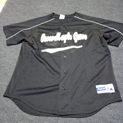 VTG Osseo-Maple Grove Baseball Jersey Majestic Adult XL Black Button Up 28