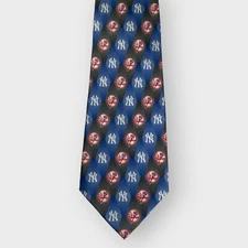 Eagles Wings NY Yankees Long Tie | Blue Red | 100% Silk | Baseball MLB