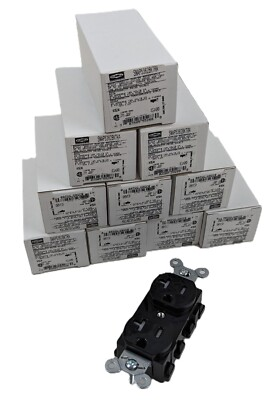 #ad 10 Hubbell SNAP5362BKTRA Duplex Receptacle Snapconnect Black 20amp 125V NEW $144.39