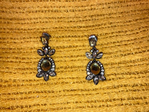 Lia Sophia Simulated Two-Tone Diamond Earrings, Drop, Stud, Pierced, Silver-Tone - Picture 6 of 7