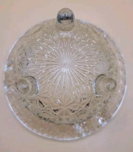 LE Smith Clear Glass Daisy and Button Kettle 3 Footed Ashtray Vintage - Picture 4 of 9