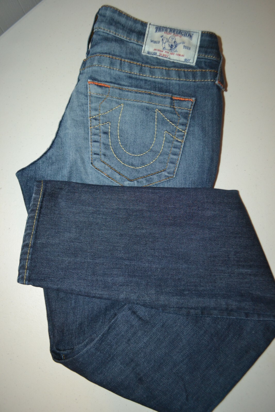 True Religion Women's Skinny No Pocket Flaps Dark Blue Denim Jeans Sz 26x34