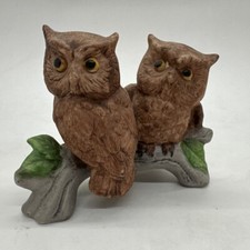 Vintage Ceramic Owl Figurine : Two Owls On a Branch
