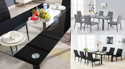 DINING TABLE AND 6 BLACK GREY CHAIRS DINING TABLE SET GLASS BLACK KITCHEN SET