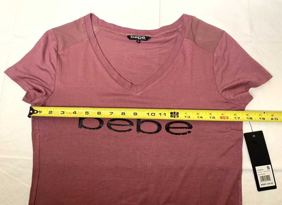 Camiseta deportiva Bebe para mujer antigua rosa rosa cuello en V ropa deportiva gimnasio talla pequeña Foto 4 de 4