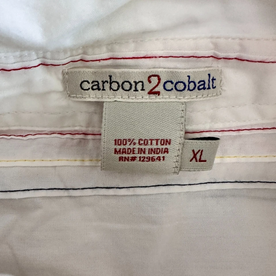 Карбоновые 2 кобальтовые мужские на пуговицах очень большие вышитые в полоску с длинным рукавом - Изображение 3 из 4