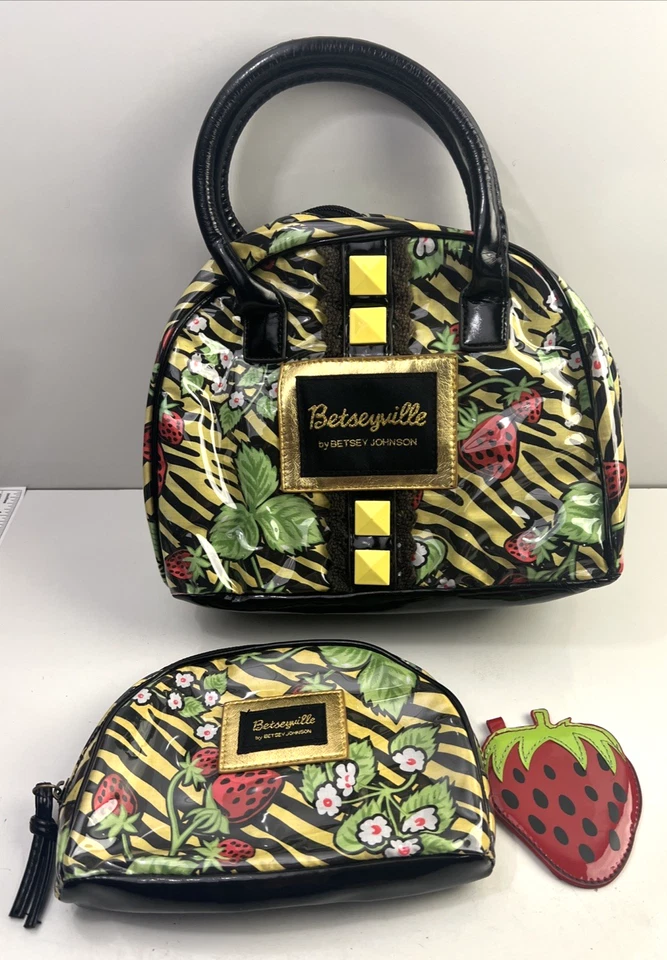 Bolso de Mano Betseyville Fresa Cebra, Bolso de Maquillaje y Espejo Fresa