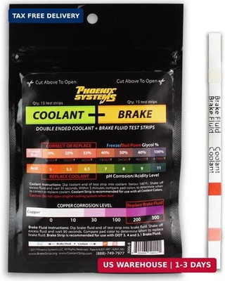 Phoenix Systems 15-Pack Double-Ended Brake Fluid & Coolant Test Strips | Ideal f