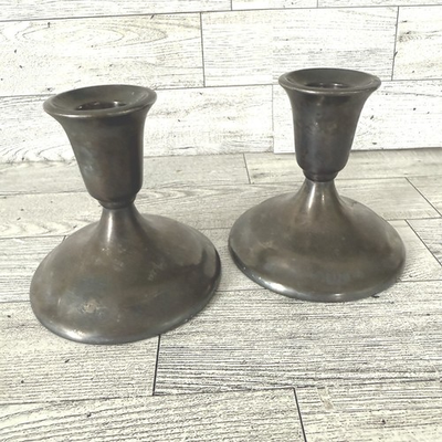 #ad Modern MCM International Silver Company 2 Candle Holders Pillar Silver Plated $43.56