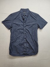 Banana Republic Men Shirt S Blue Polka Dot Slim Fit Short Sleeve Button Up