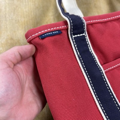 Vintage 90s Lands' End Faded Red Navy Blue Canvas Tote Bag