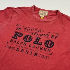 Polo Ralph Lauren Shirt Mens Small Red Denim Goods Graphic Tough & Sturdy 67