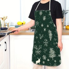 Christmas Snowflake  Deer Apron, Festive Winter Print Kitchen Apron for Holiday
