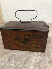 Antique 1900's UNION LEADER Cut Plug Tobacco General Store Advert. Display Tin