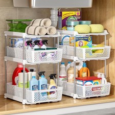 2 Tier Under Sink Organizer Pull Out Storage Rack Kitchen Bathroom Shelf