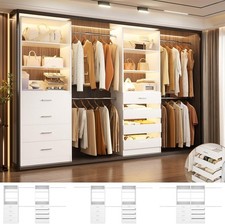 Closet System, 6-15Ft Closet Organizer with 8 Wooden Drawers, Wood Closet