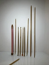 Lot of  11 Wooden Bamboo Knitting Needles  And Hooks 24” To 5”